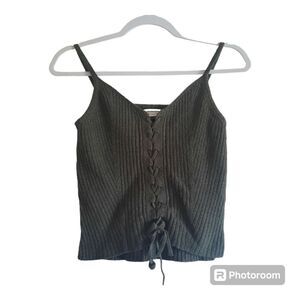 AMERICAN EAGLE Olive Green Knit Front tie Tank Top